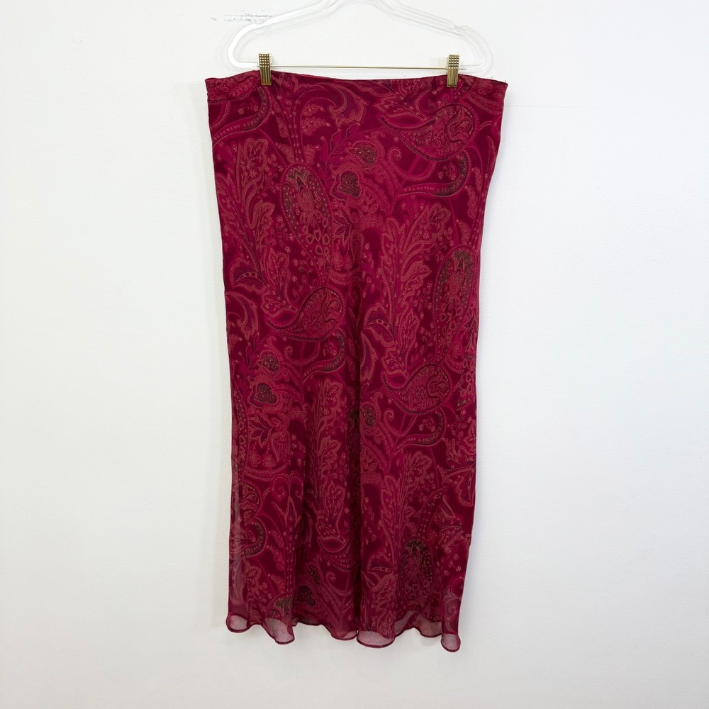 Vintage Ashley Stewart Silk Paisley Maxi Skirt Red Plus Size 20W